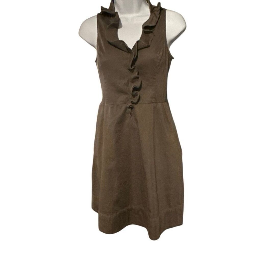 Express Olive Brown Ruffle Front Sleeveless Dress | Size 2 | Pockets